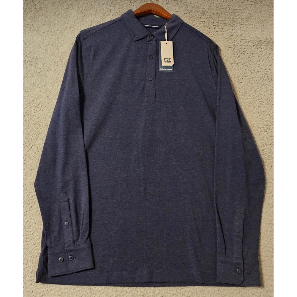 Cutter & Buck Mens Navy Blue Advantage Jersey Long Sleeve Polo Shirt MCK01085 L